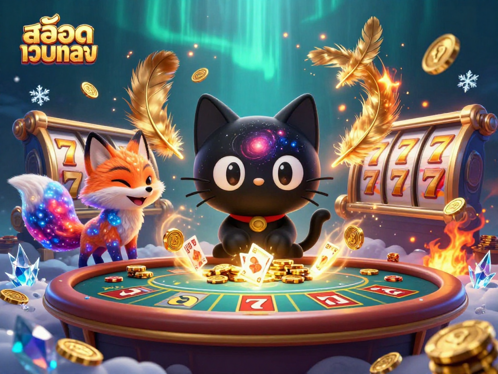 Experience the thrill of สล็อตเว็บตรง with dynamic casino elements in a vibrant 3D illustration.