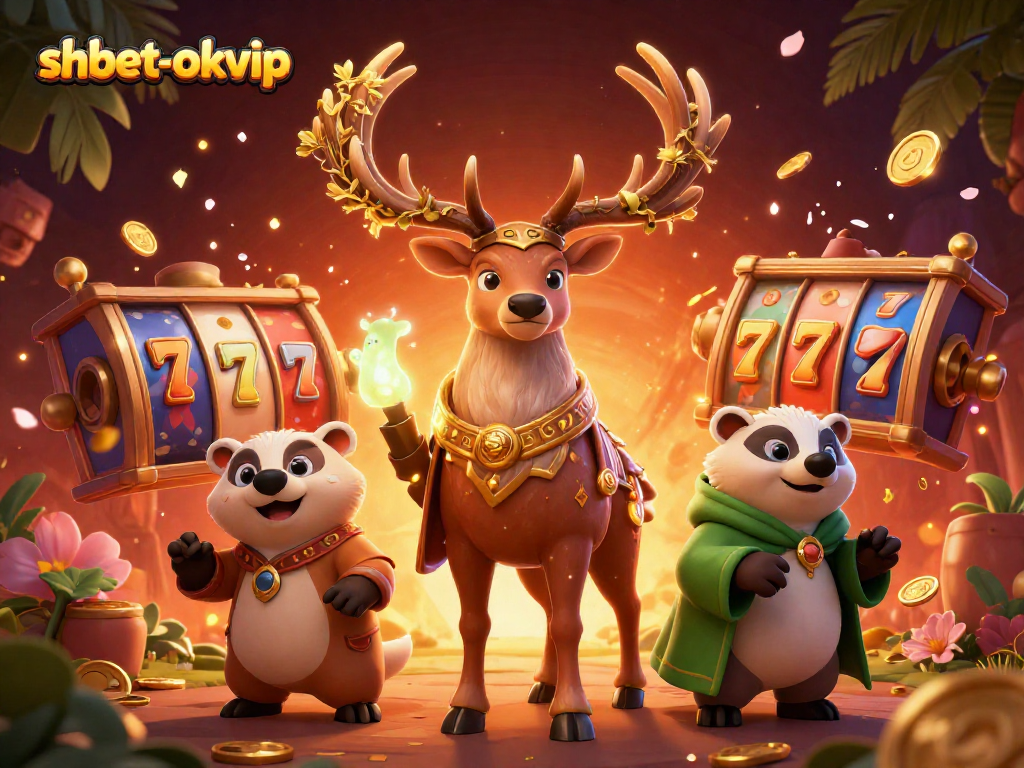 Spin and win at shbet-okvip with vibrant 3D casino characters surrounded by joyful slot elements.