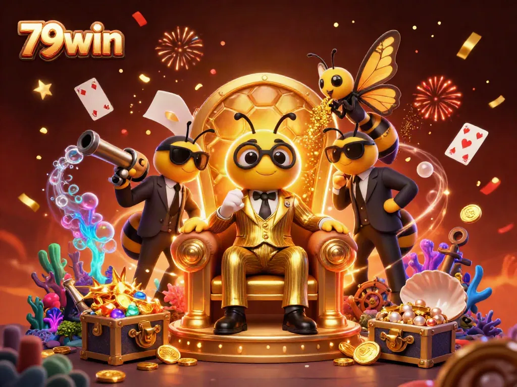 Experience thrilling gaming action with 79win in this vibrant 3D casino scene.