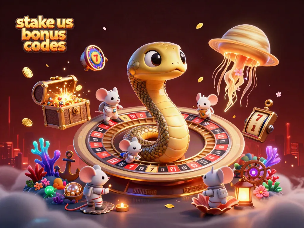 Engage with stake us bonus codes for slots, featuring a lively cosmic scene of betting and vibrant casino elements.